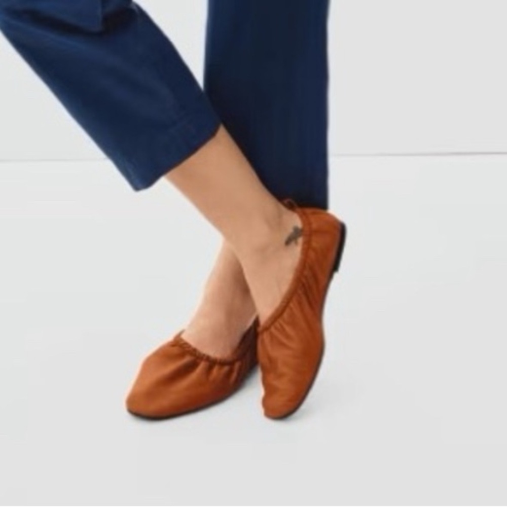 Everlane Leather Ballet Flats in Cognac Brown